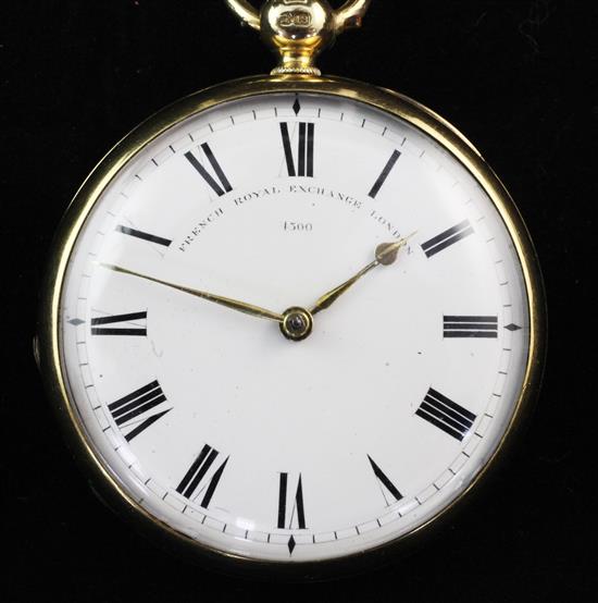 A George IV 18ct gold keywind duplex pocket watch by French Royal Exchange, London,